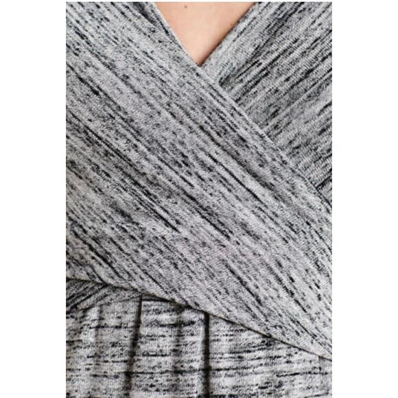 Anthropologie Amadi Lola Heather Gray Cross Faux Wrap Fit Flare Knit Dress XS - Picture 2 of 11